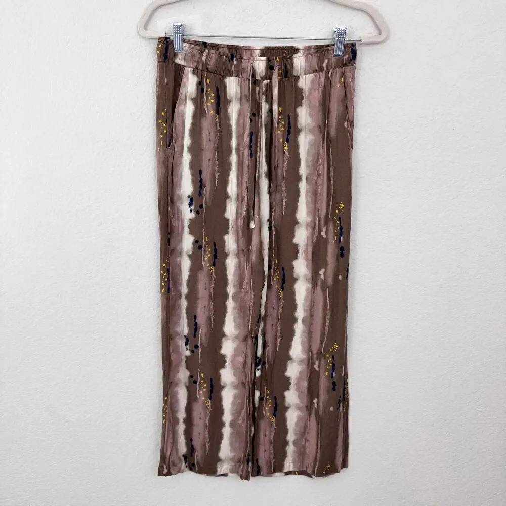 Hanro Womens Lounge Sleep PJ Pants Size S Flowy Comfy Casual Abstract Brown